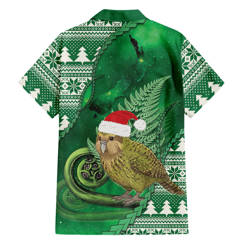 New Zealand Kakapo Christmas In July Family Matching Off The Shoulder Long Sleeve Dress and Hawaiian Shirt Silver Fern Santa Xmas Green Color