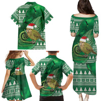 New Zealand Kakapo Christmas In July Family Matching Puletasi and Hawaiian Shirt Silver Fern Santa Xmas Green Color