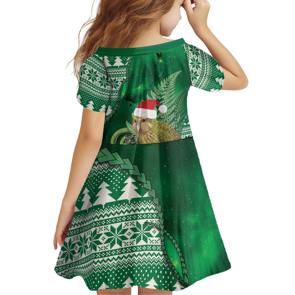 New Zealand Kakapo Christmas In July Family Matching Summer Maxi Dress and Hawaiian Shirt Silver Fern Santa Xmas Green Color