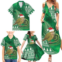 New Zealand Kakapo Christmas In July Family Matching Summer Maxi Dress and Hawaiian Shirt Silver Fern Santa Xmas Green Color