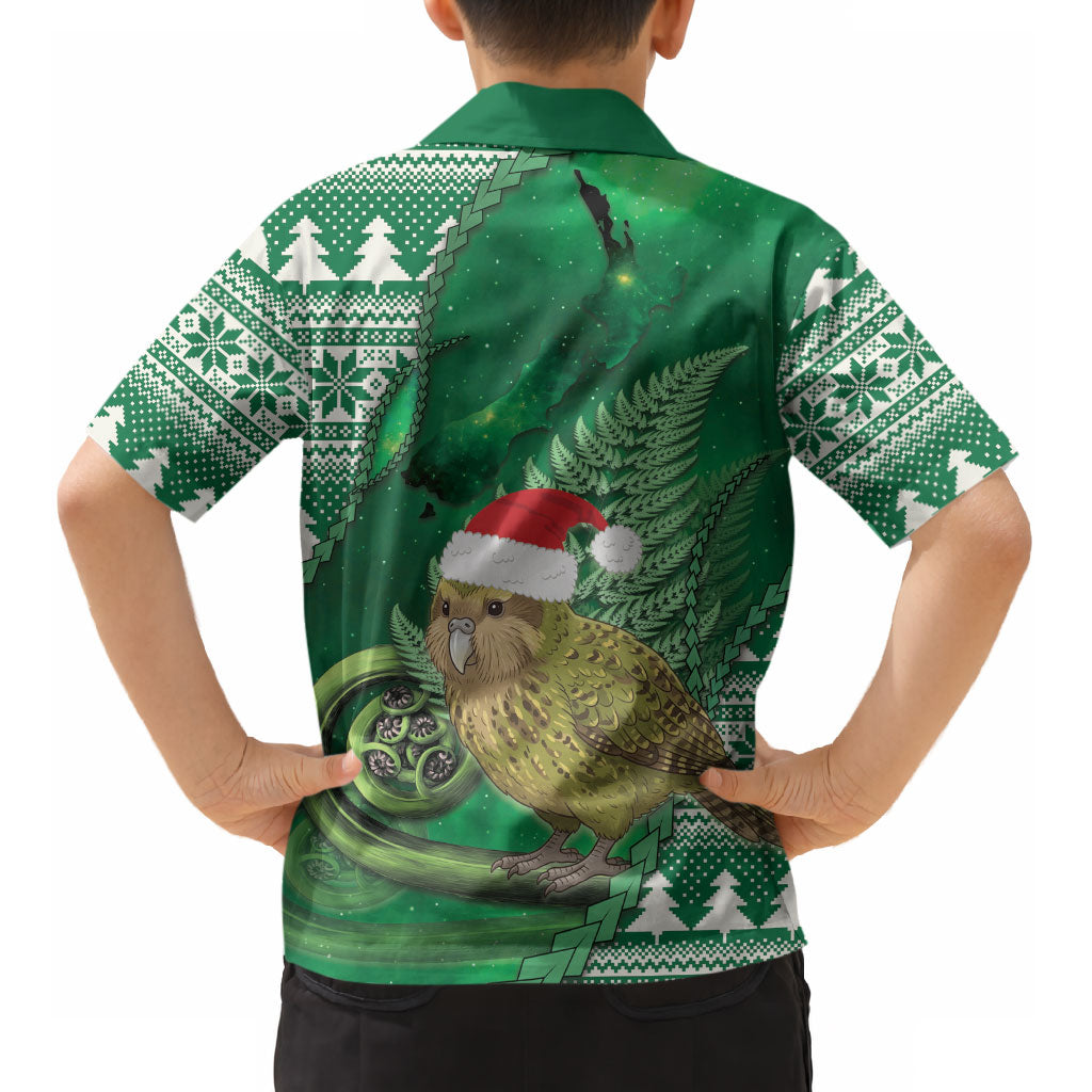 New Zealand Kakapo Christmas In July Kid Hawaiian Shirt Silver Fern Santa Xmas Green Color LT22 - Polynesian Pride