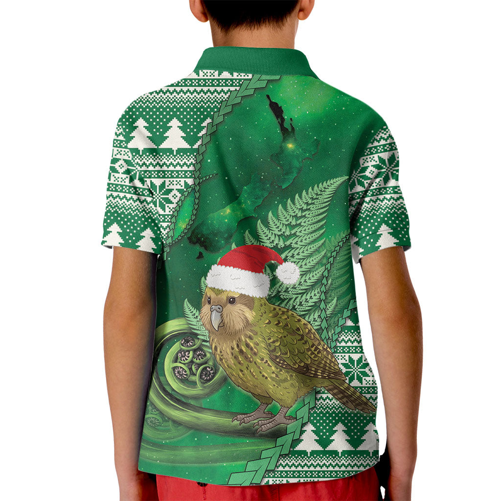 New Zealand Kakapo Christmas In July Kid Polo Shirt Silver Fern Santa Xmas Green Color