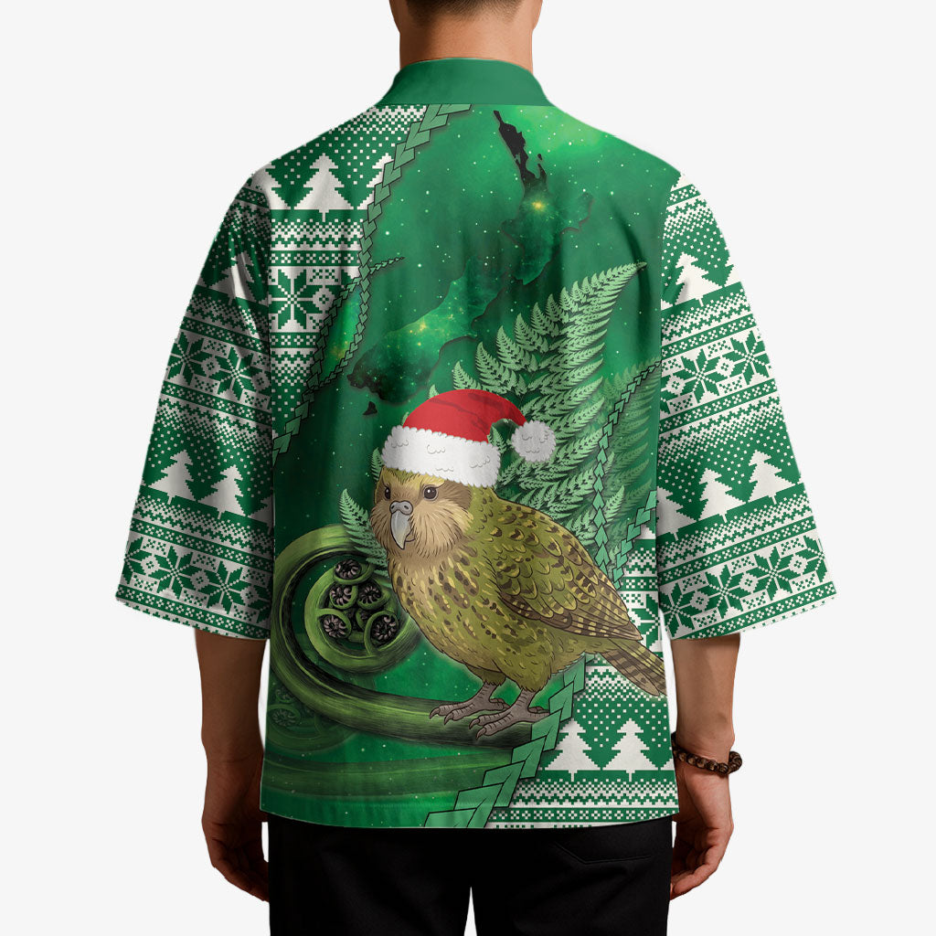New Zealand Kakapo Christmas In July Kimono Silver Fern Santa Xmas Green Color