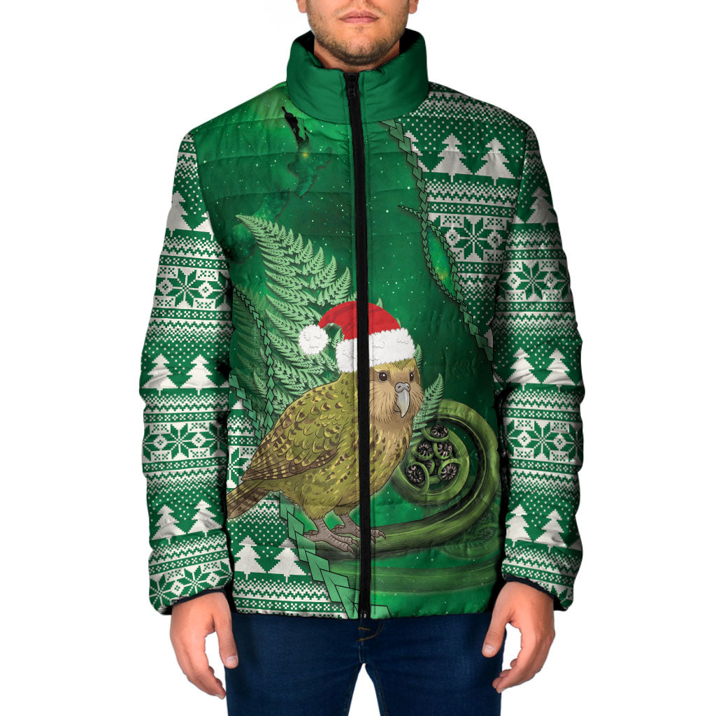 New Zealand Kakapo Christmas In July Padded Jacket Silver Fern Santa Xmas Green Color