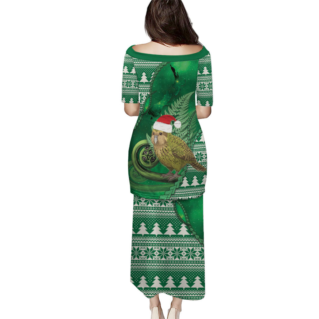 New Zealand Kakapo Christmas In July Puletasi Silver Fern Santa Xmas Green Color