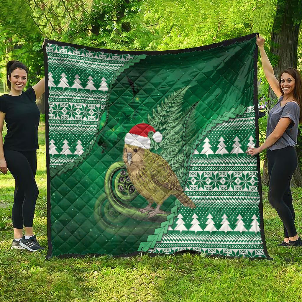 New Zealand Kakapo Christmas In July Quilt Silver Fern Santa Xmas Green Color