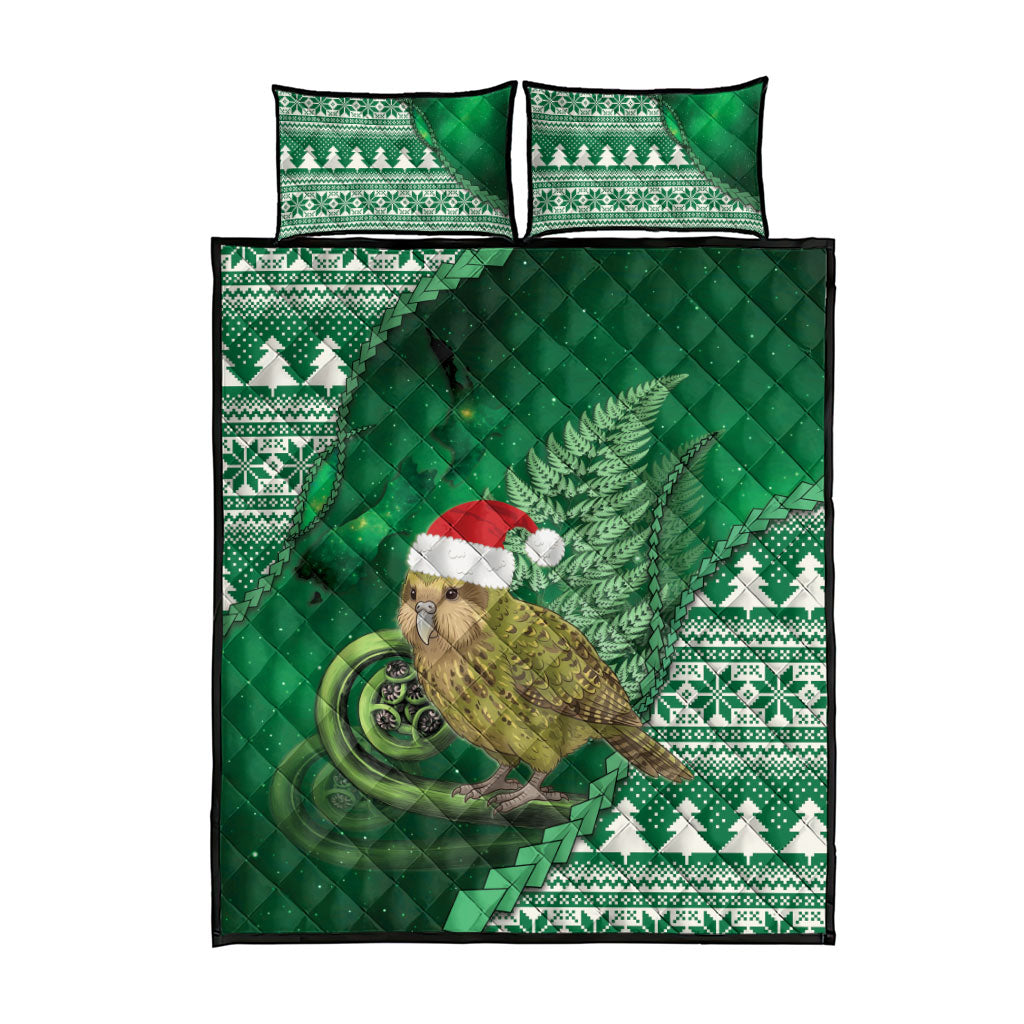 New Zealand Kakapo Christmas In July Quilt Bed Set Silver Fern Santa Xmas Green Color