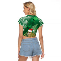 New Zealand Kakapo Christmas In July Raglan Cropped T Shirt Silver Fern Santa Xmas Green Color