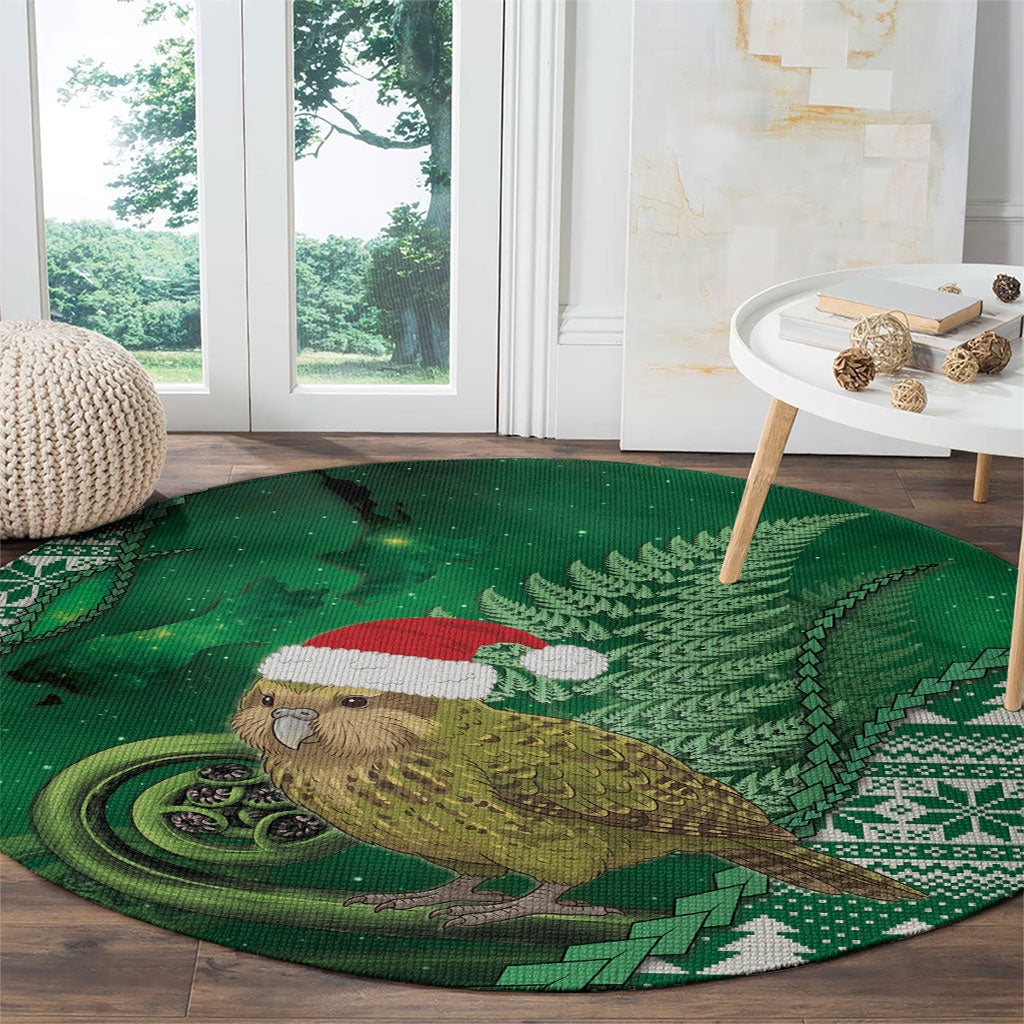 New Zealand Kakapo Christmas In July Round Carpet Silver Fern Santa Xmas Green Color