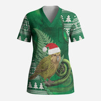 New Zealand Kakapo Christmas In July Scrub Top Silver Fern Santa Xmas Green Color