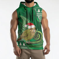 New Zealand Kakapo Christmas In July Sleeveless Hoodie Silver Fern Santa Xmas Green Color