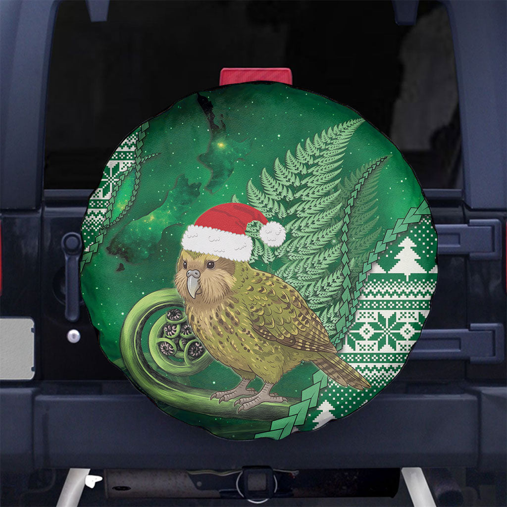 New Zealand Kakapo Christmas In July Spare Tire Cover Silver Fern Santa Xmas Green Color