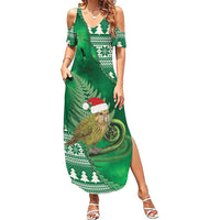 New Zealand Kakapo Christmas In July Summer Maxi Dress Silver Fern Santa Xmas Green Color