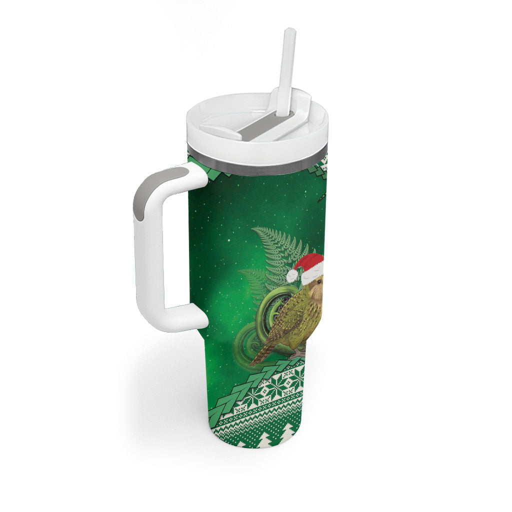 New Zealand Kakapo Christmas In July Tumbler With Handle Silver Fern Santa Xmas Green Color