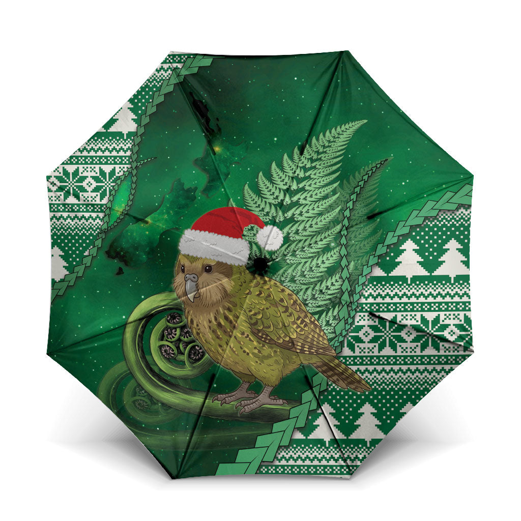 New Zealand Kakapo Christmas In July Umbrella Silver Fern Santa Xmas Green Color