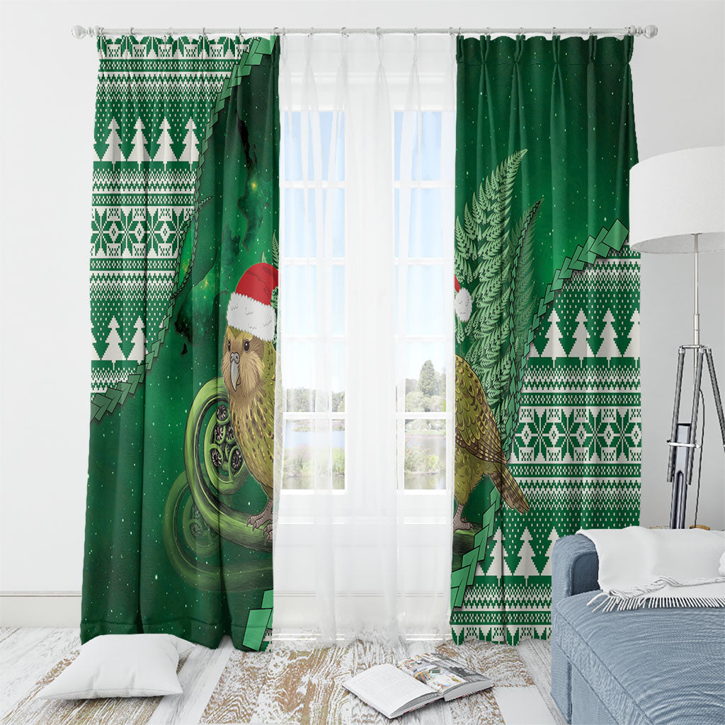 New Zealand Kakapo Christmas In July Window Curtain Silver Fern Santa Xmas Green Color