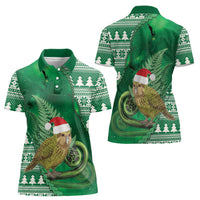 New Zealand Kakapo Christmas In July Women Polo Shirt Silver Fern Santa Xmas Green Color
