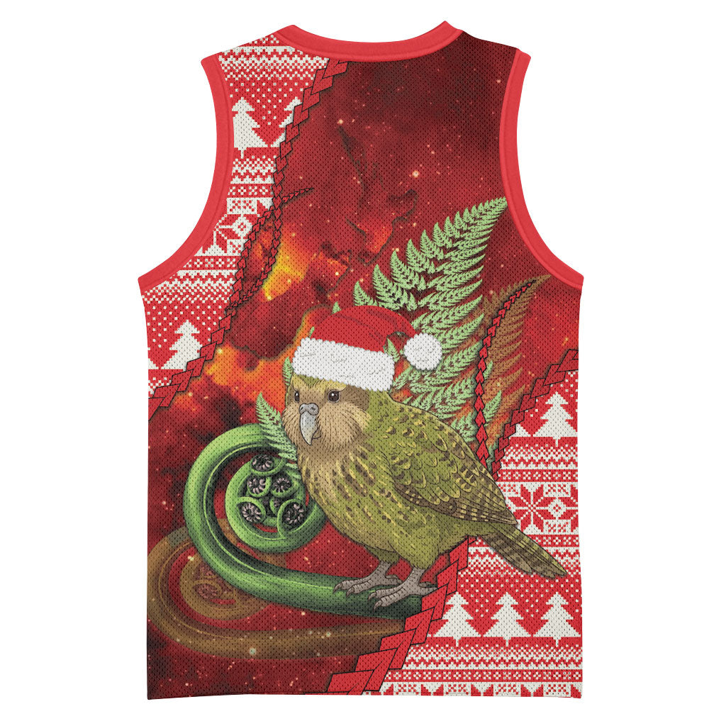 New Zealand Kakapo Christmas In July Basketball Jersey Silver Fern Santa Xmas Red Color