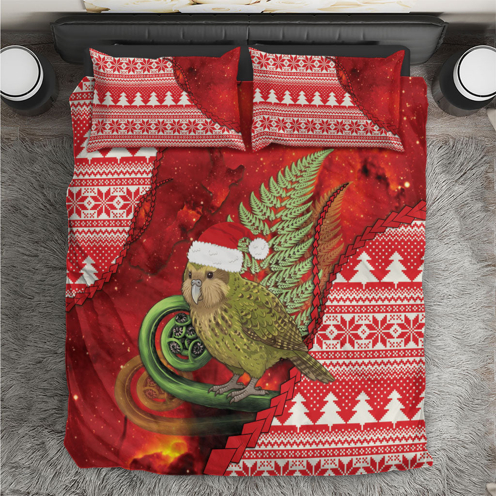 New Zealand Kakapo Christmas In July Bedding Set Silver Fern Santa Xmas Red Color