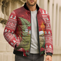 New Zealand Kakapo Christmas In July Bomber Puffer Jacket Silver Fern Santa Xmas Red Color