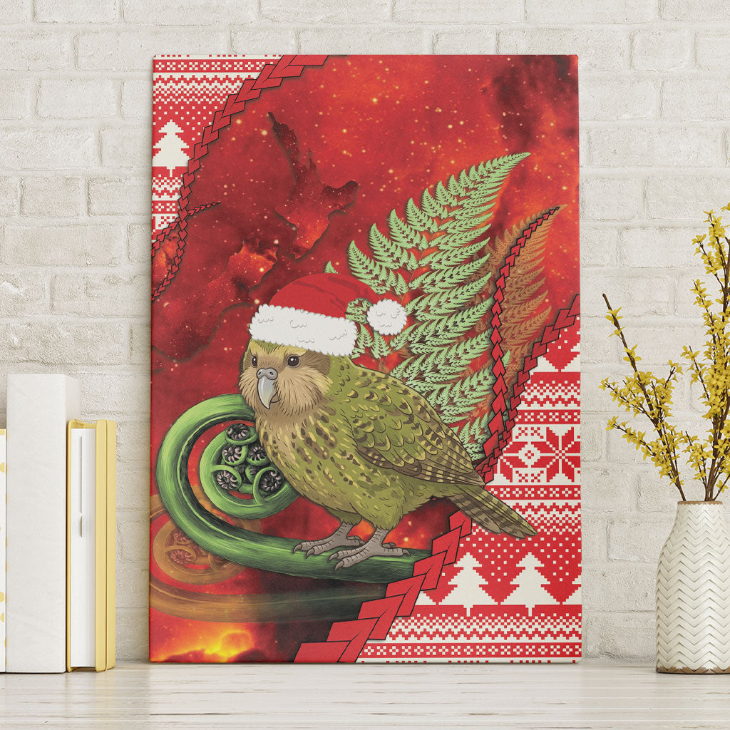 New Zealand Kakapo Christmas In July Canvas Wall Art Silver Fern Santa Xmas Red Color