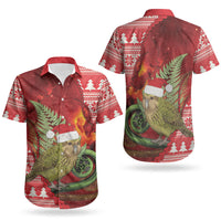 New Zealand Kakapo Christmas In July Couples Matching Off Shoulder Short Dress and Hawaiian Shirt Silver Fern Santa Xmas Red Color LT22 - Polynesian Pride