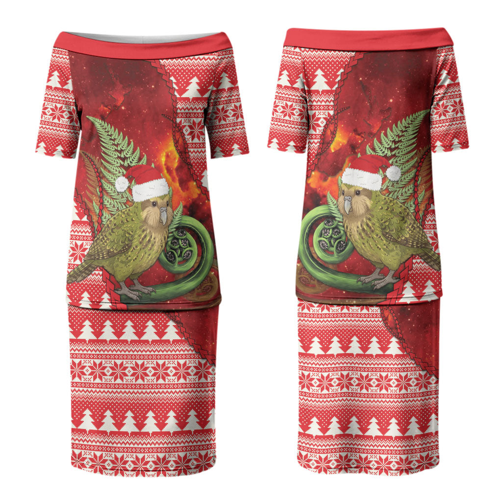 New Zealand Kakapo Christmas In July Couples Matching Puletasi and Hawaiian Shirt Silver Fern Santa Xmas Red Color LT22 - Polynesian Pride