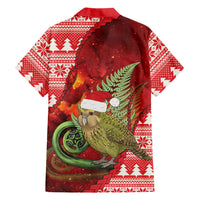New Zealand Kakapo Christmas In July Family Matching Off The Shoulder Long Sleeve Dress and Hawaiian Shirt Silver Fern Santa Xmas Red Color