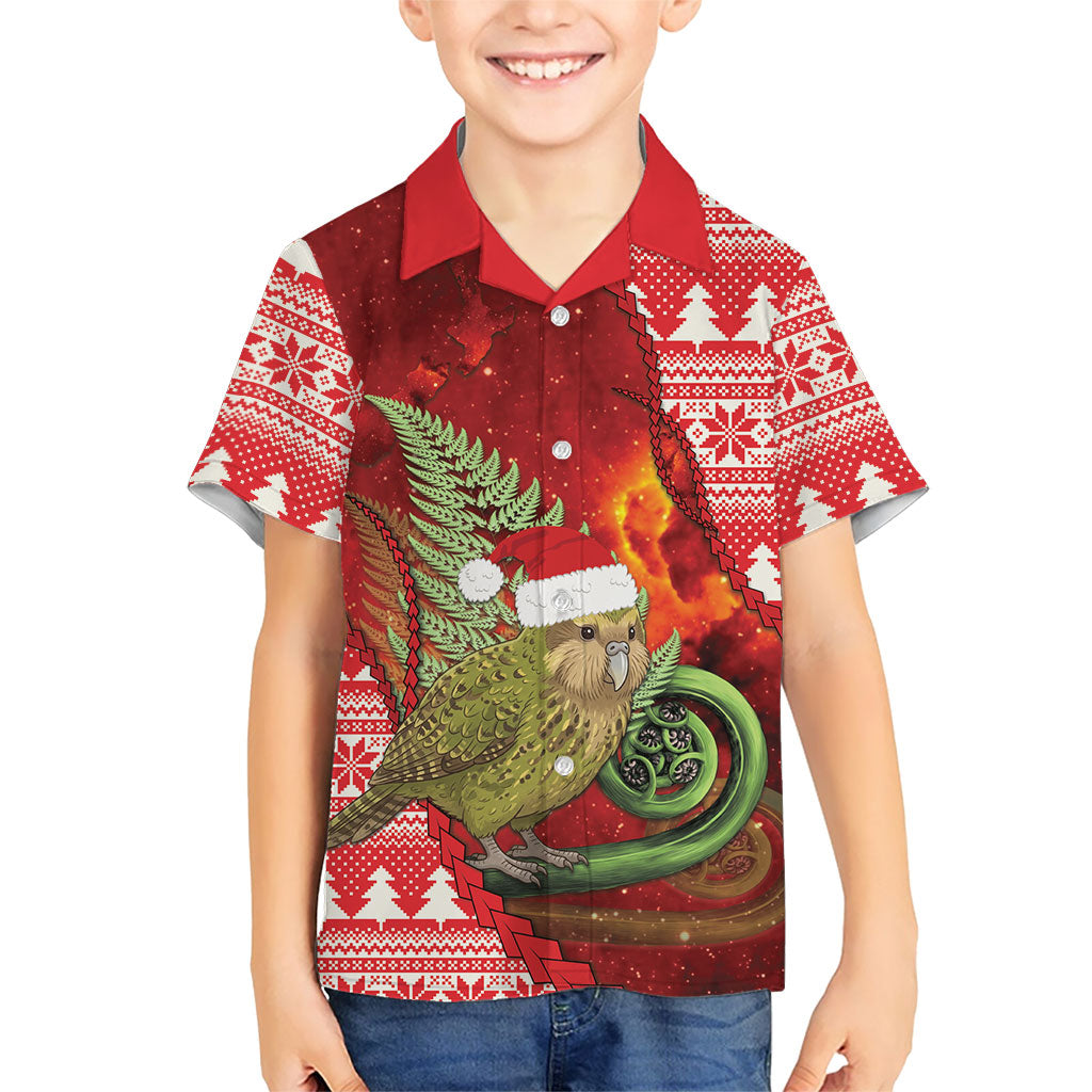 New Zealand Kakapo Christmas In July Family Matching Off The Shoulder Long Sleeve Dress and Hawaiian Shirt Silver Fern Santa Xmas Red Color