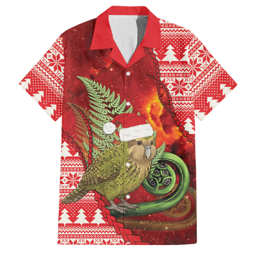 New Zealand Kakapo Christmas In July Family Matching Off Shoulder Maxi Dress and Hawaiian Shirt Silver Fern Santa Xmas Red Color