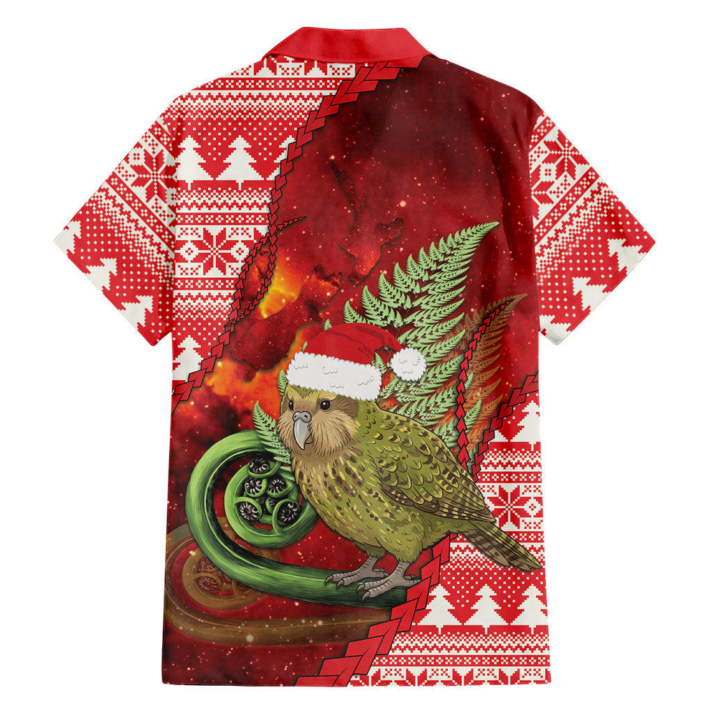 New Zealand Kakapo Christmas In July Family Matching Off Shoulder Maxi Dress and Hawaiian Shirt Silver Fern Santa Xmas Red Color