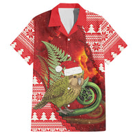 New Zealand Kakapo Christmas In July Family Matching Short Sleeve Bodycon Dress and Hawaiian Shirt Silver Fern Santa Xmas Red Color