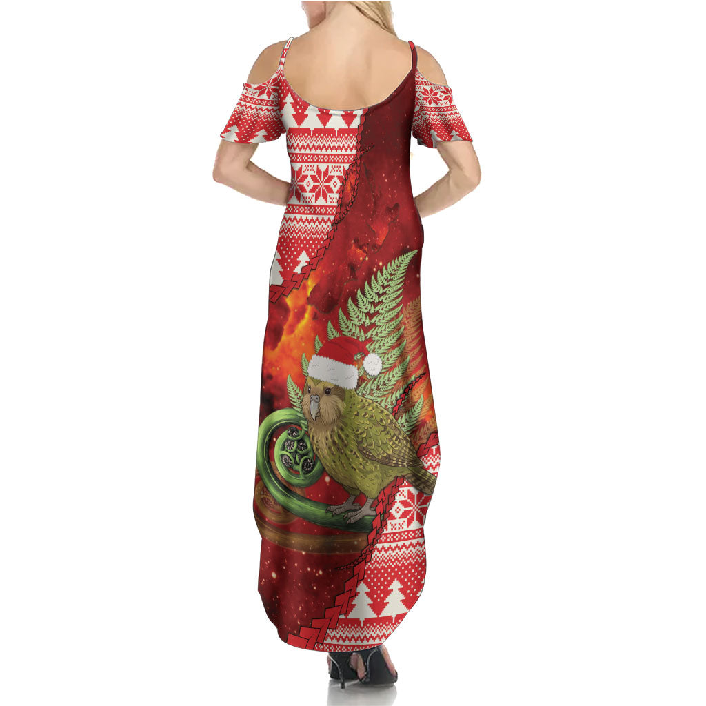 New Zealand Kakapo Christmas In July Family Matching Summer Maxi Dress and Hawaiian Shirt Silver Fern Santa Xmas Red Color
