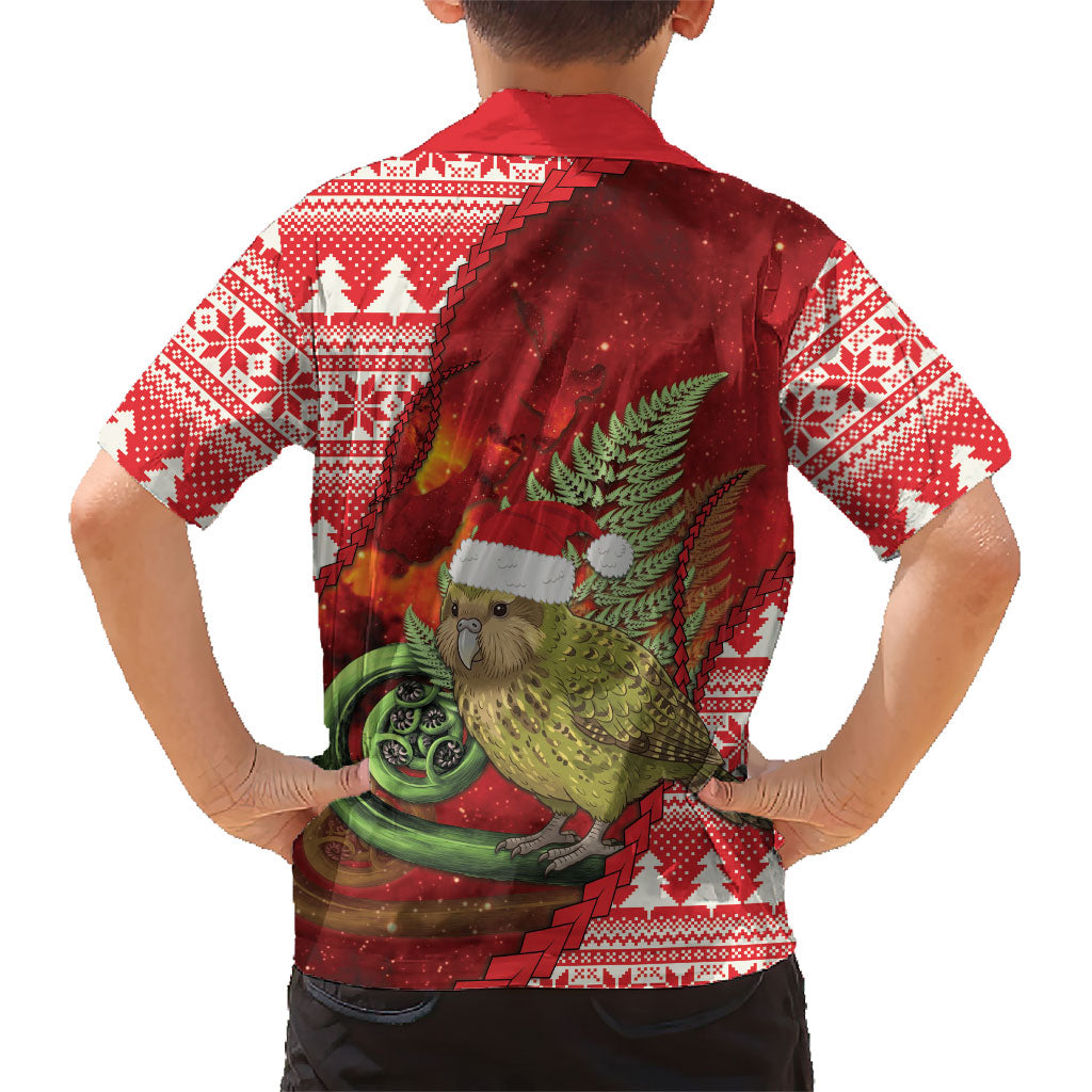 New Zealand Kakapo Christmas In July Family Matching Tank Maxi Dress and Hawaiian Shirt Silver Fern Santa Xmas Red Color