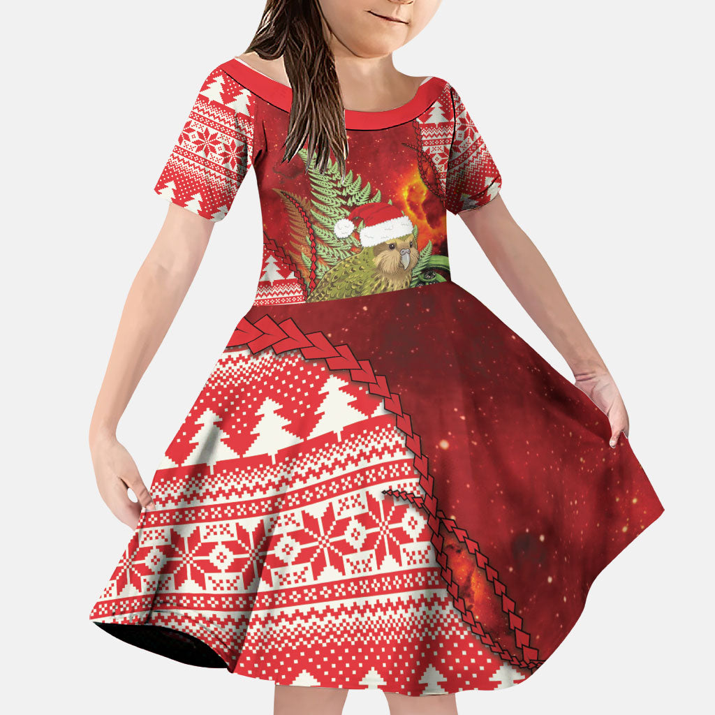 New Zealand Kakapo Christmas In July Family Matching Tank Maxi Dress and Hawaiian Shirt Silver Fern Santa Xmas Red Color