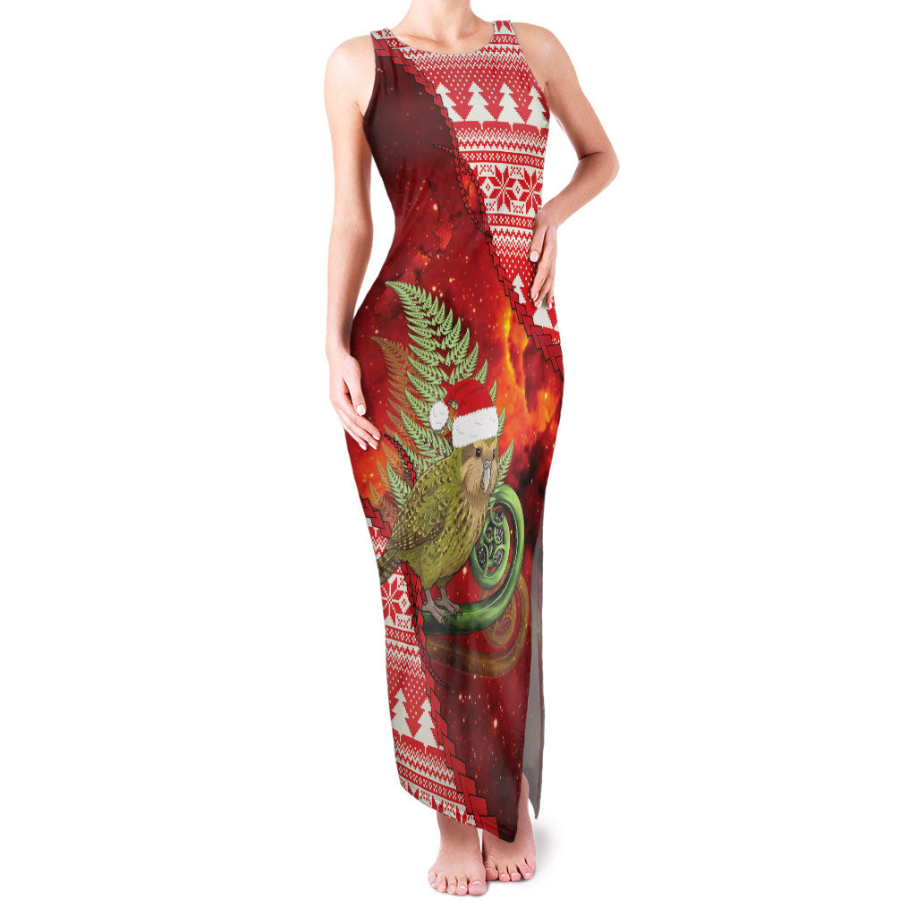 New Zealand Kakapo Christmas In July Family Matching Tank Maxi Dress and Hawaiian Shirt Silver Fern Santa Xmas Red Color