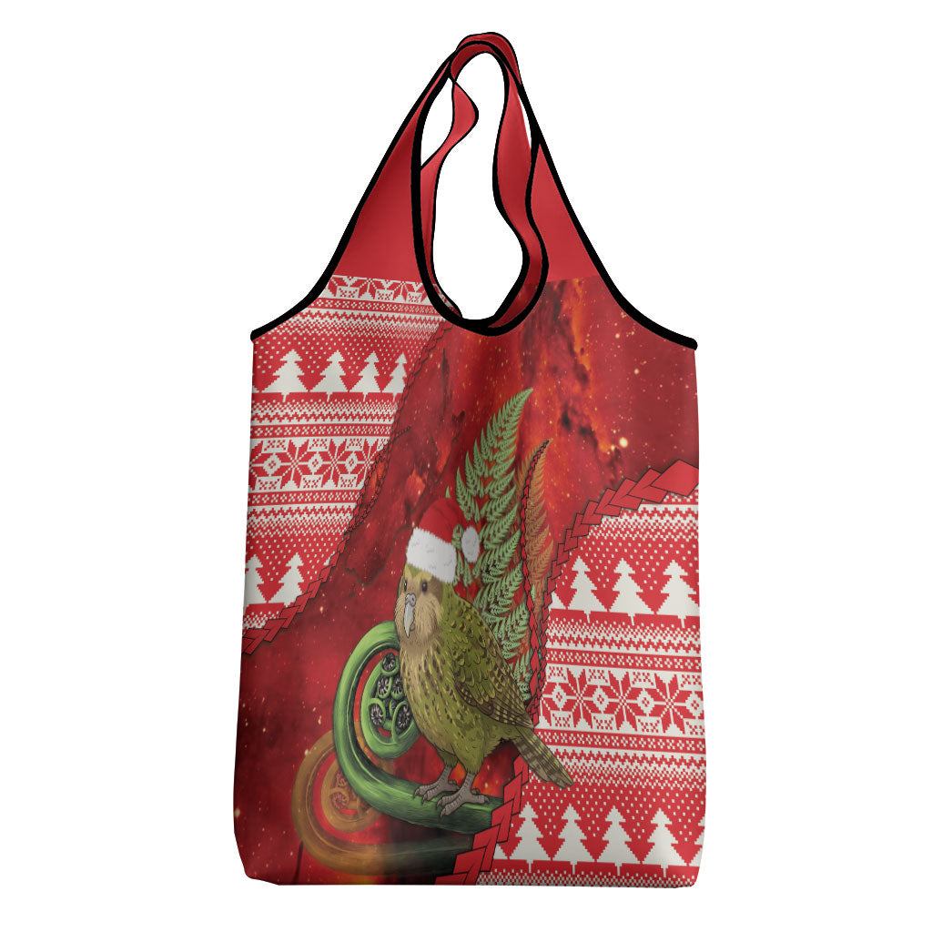 New Zealand Kakapo Christmas In July Grocery Bag Silver Fern Santa Xmas Red Color