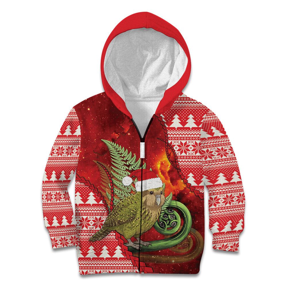 New Zealand Kakapo Christmas In July Kid Hoodie Silver Fern Santa Xmas Red Color