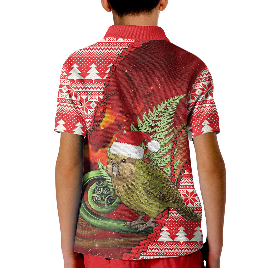 New Zealand Kakapo Christmas In July Kid Polo Shirt Silver Fern Santa Xmas Red Color