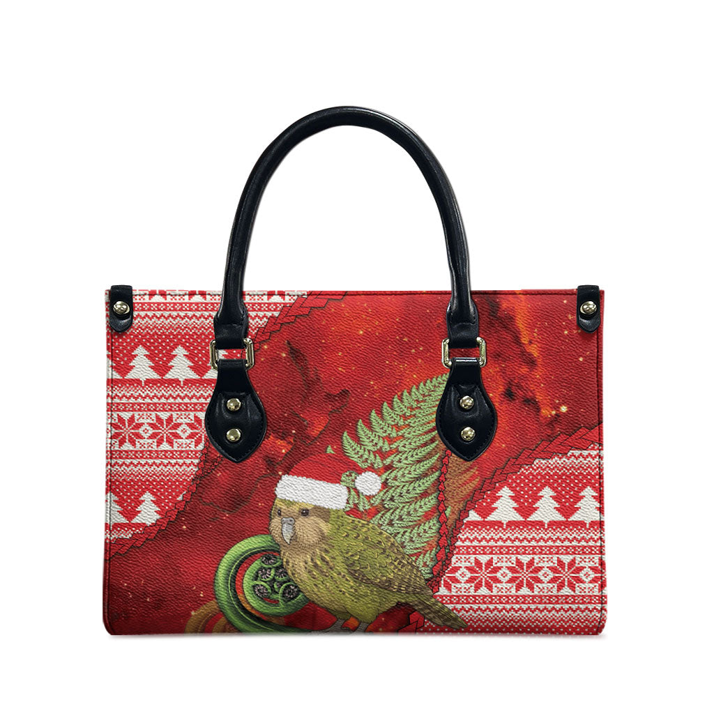 New Zealand Kakapo Christmas In July Leather Bag Silver Fern Santa Xmas Red Color