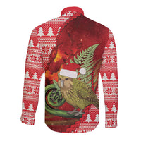New Zealand Kakapo Christmas In July Long Sleeve Button Shirt Silver Fern Santa Xmas Red Color