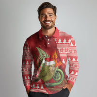 New Zealand Kakapo Christmas In July Long Sleeve Polo Shirt Silver Fern Santa Xmas Red Color