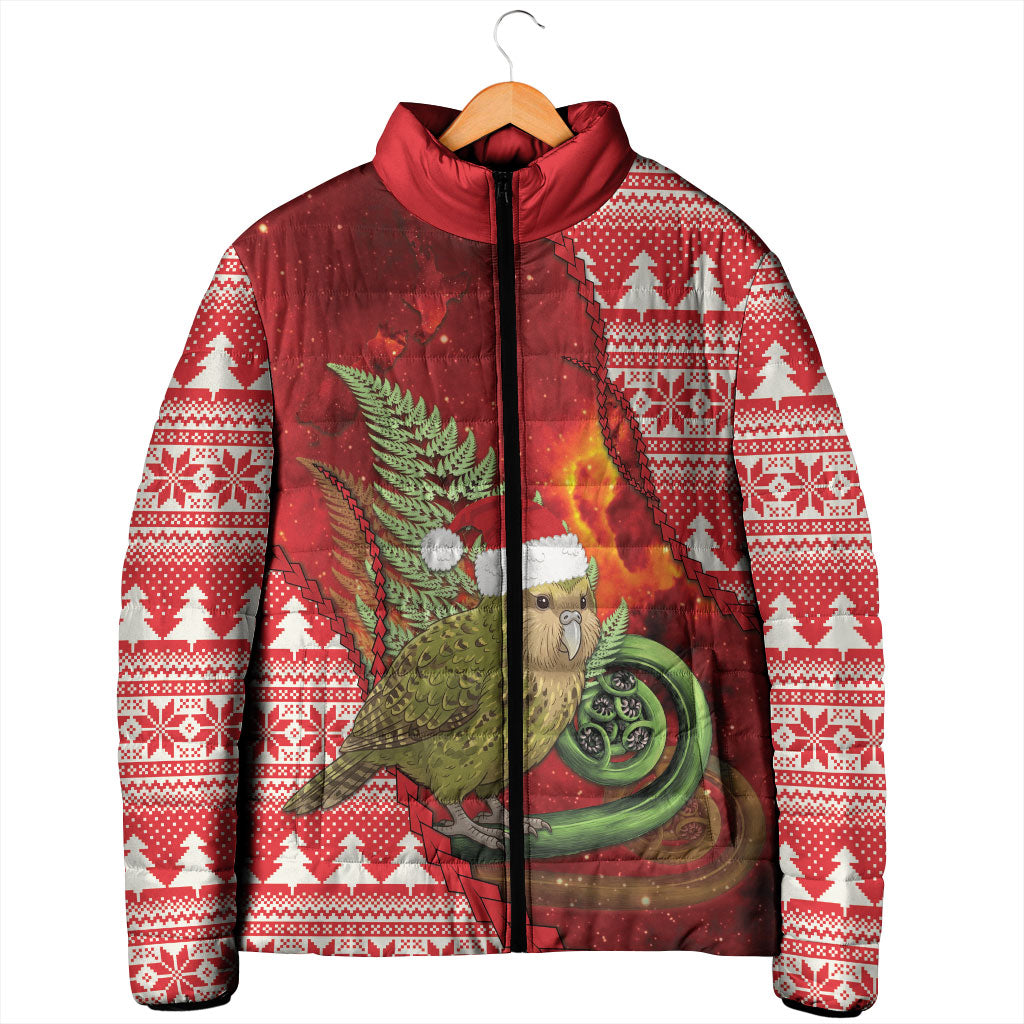 New Zealand Kakapo Christmas In July Padded Jacket Silver Fern Santa Xmas Red Color