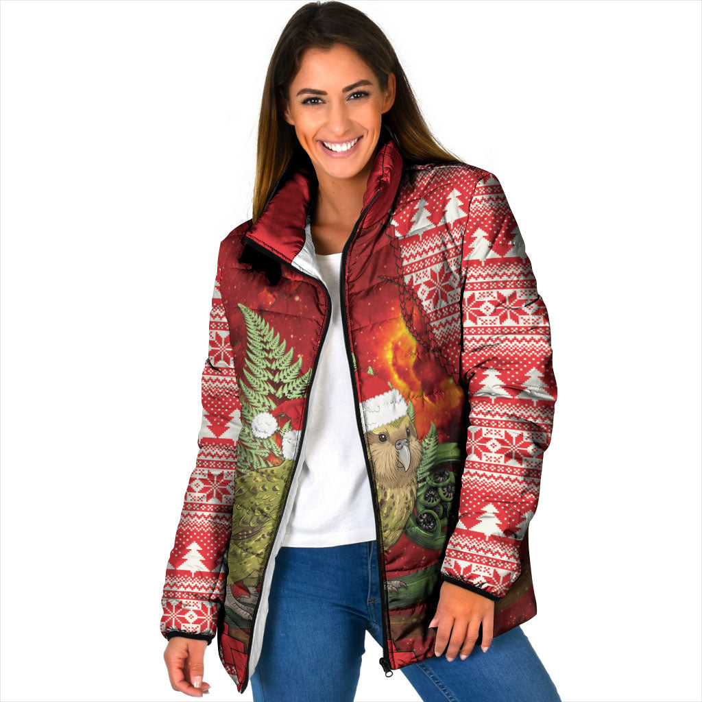 New Zealand Kakapo Christmas In July Padded Jacket Silver Fern Santa Xmas Red Color