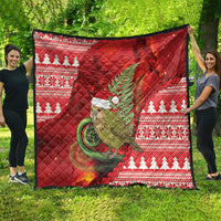 New Zealand Kakapo Christmas In July Quilt Silver Fern Santa Xmas Red Color