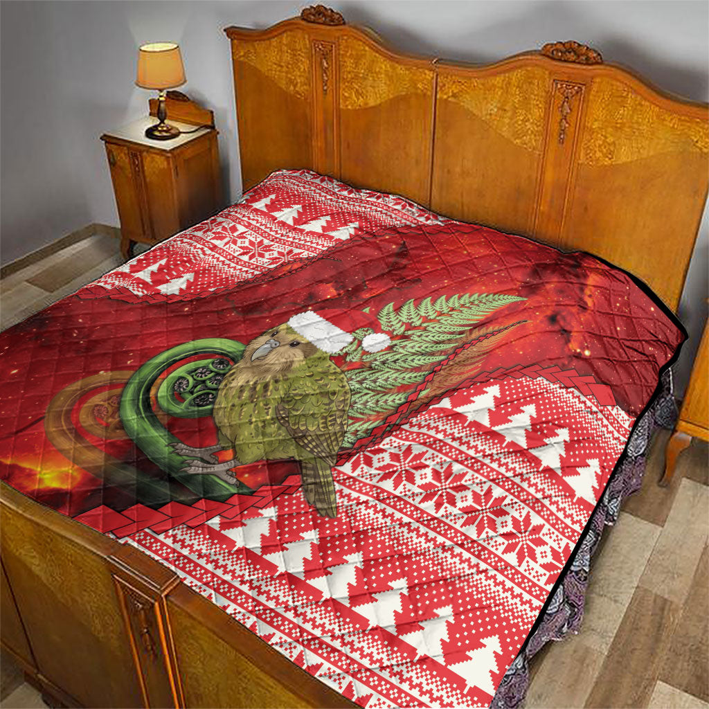 New Zealand Kakapo Christmas In July Quilt Silver Fern Santa Xmas Red Color