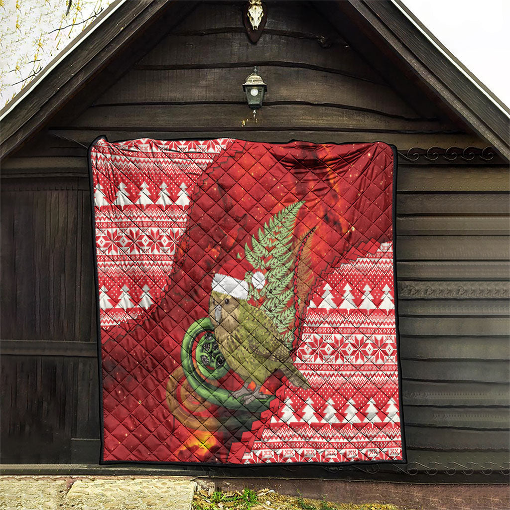 New Zealand Kakapo Christmas In July Quilt Silver Fern Santa Xmas Red Color