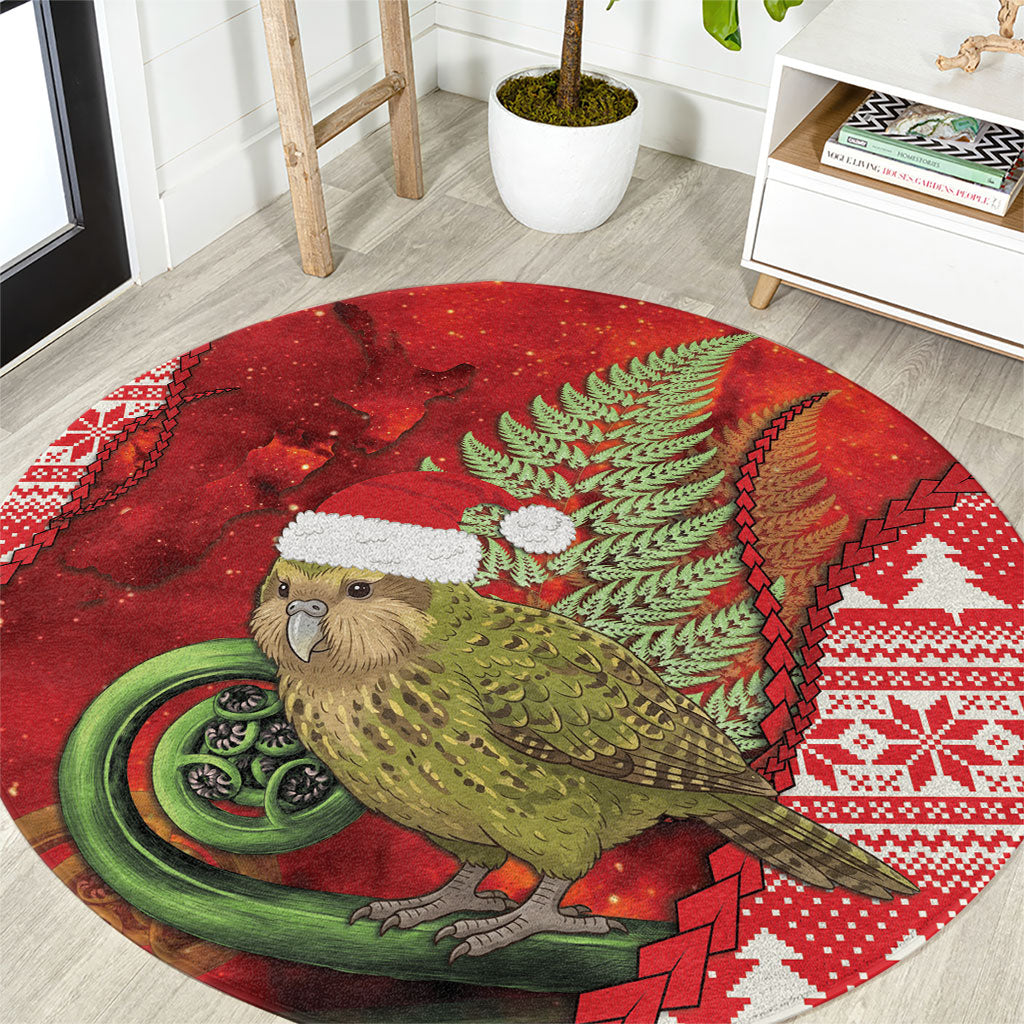New Zealand Kakapo Christmas In July Round Carpet Silver Fern Santa Xmas Red Color