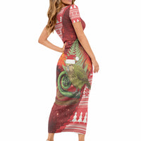 New Zealand Kakapo Christmas In July Short Sleeve Bodycon Dress Silver Fern Santa Xmas Red Color LT22 - Polynesian Pride