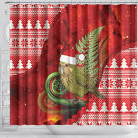 New Zealand Kakapo Christmas In July Shower Curtain Silver Fern Santa Xmas Red Color